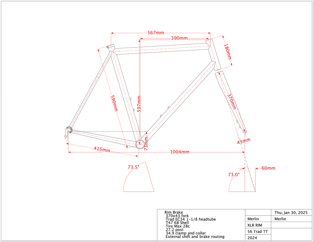 Merlin XLR Rim Brake Display Frame (56 CM) — Merlin Bikes